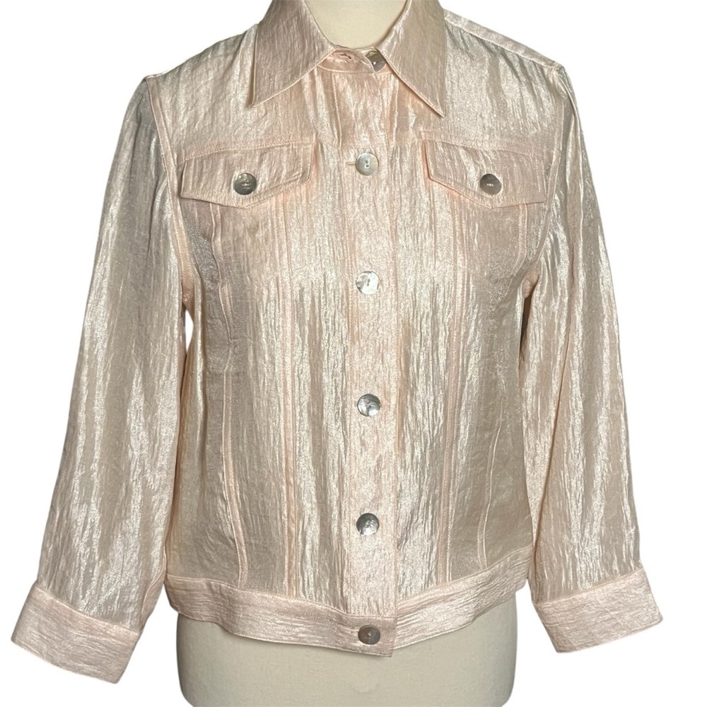 Ruby Rd Pink Denim-Style Jacket Coat Woman’s Size 6 Classic Sheen